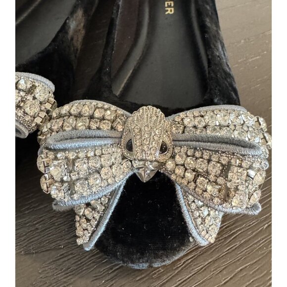 Kurt Geiger Size 37 / 7 Bow Ballerina flats black Velvet Rhinestone Bow Women’s - Picture 7 of 15